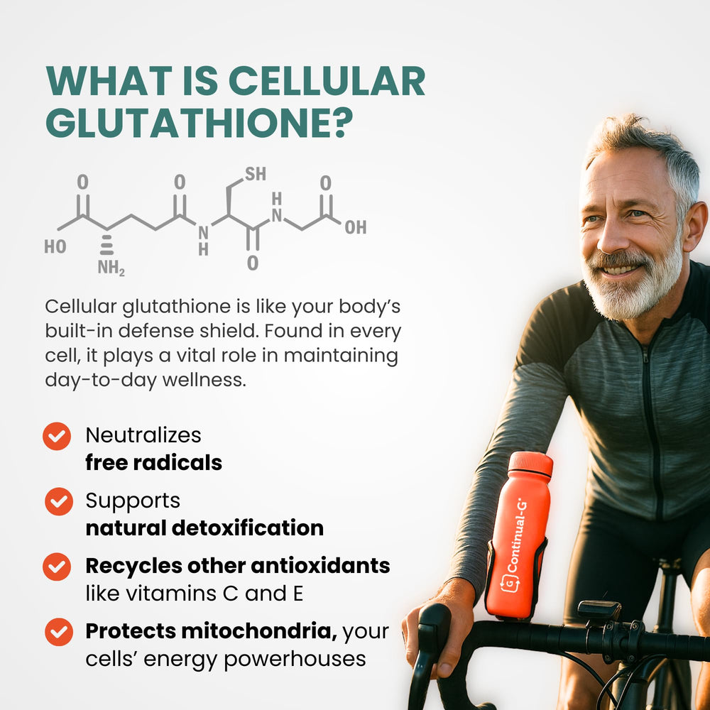 Continual-G detox-support concept with glass of water and citrus.