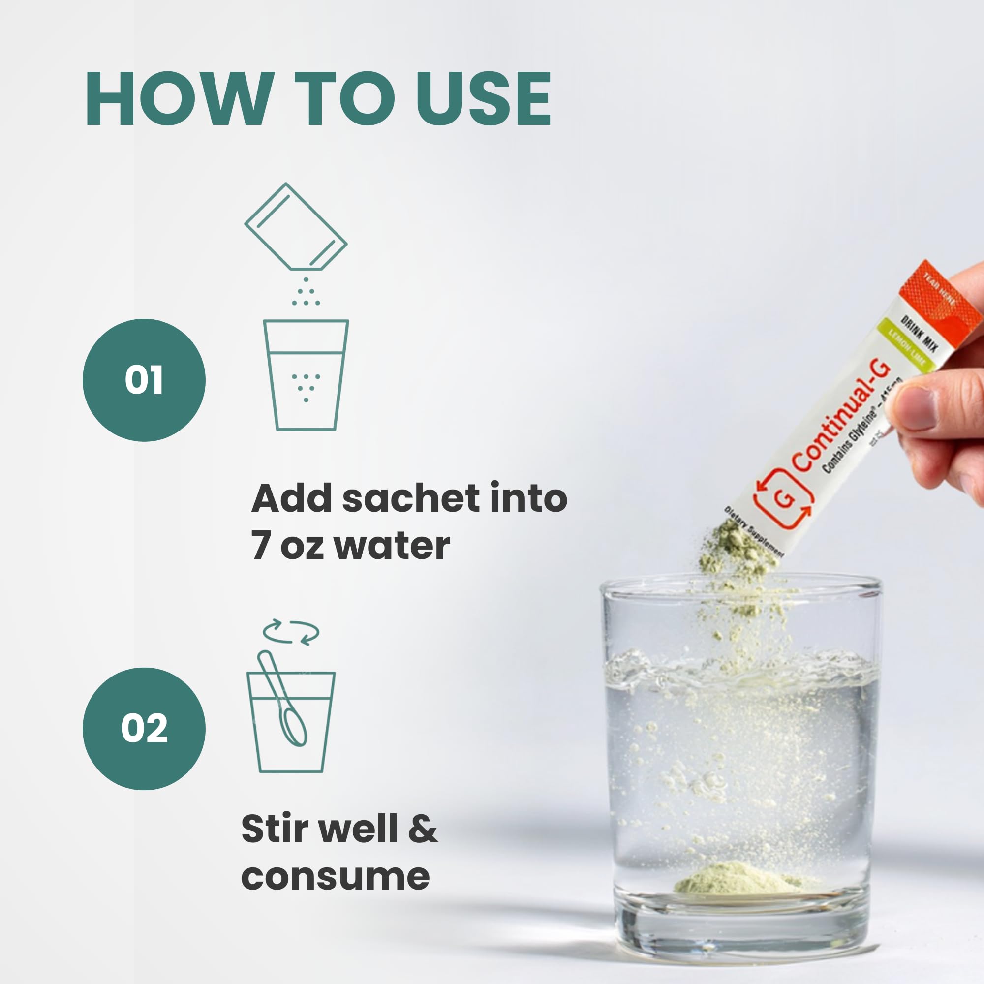 Continual-G powder dissolving in water to form a smooth, ready-to-drink mix.
