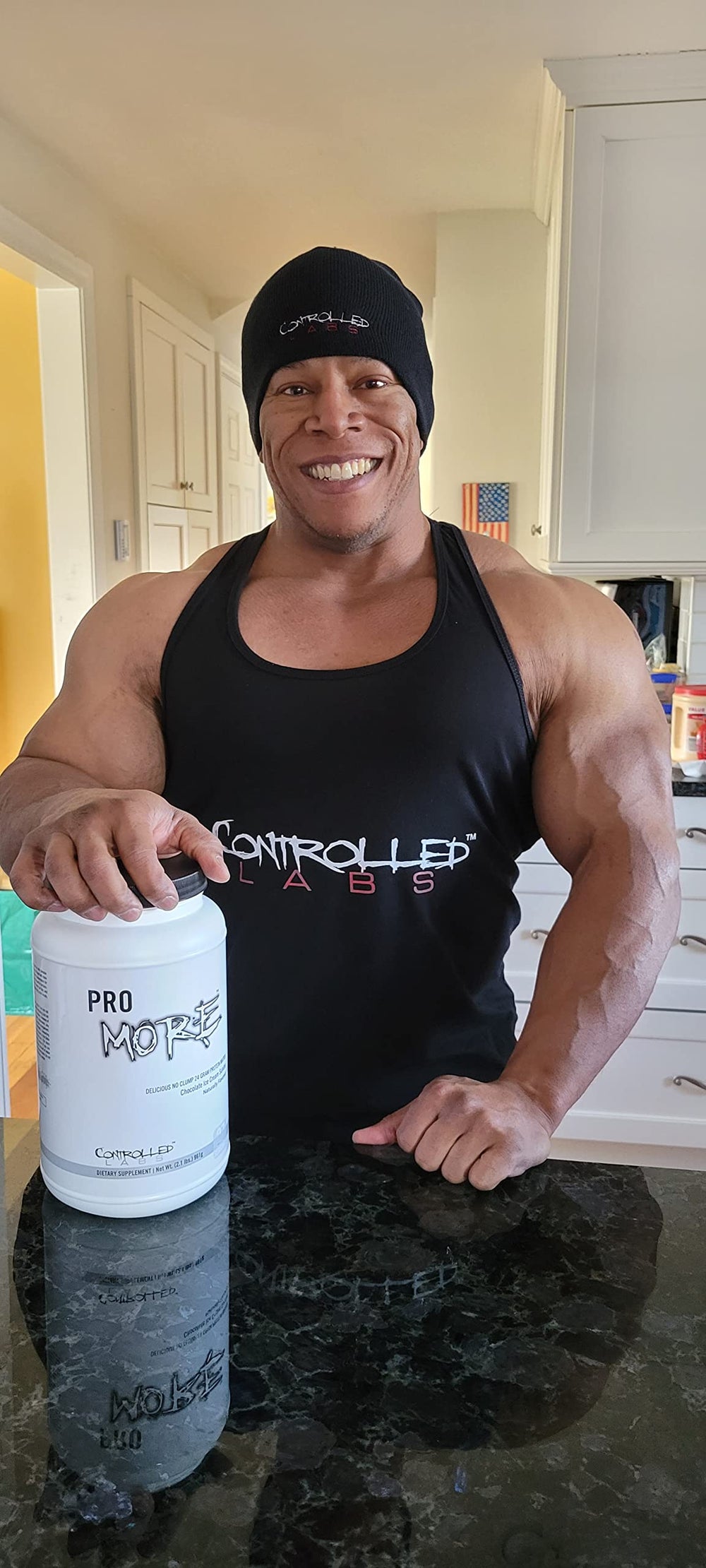 CONTROLLED LABS PROMORE ingredients label shows 24g protein per scoop.