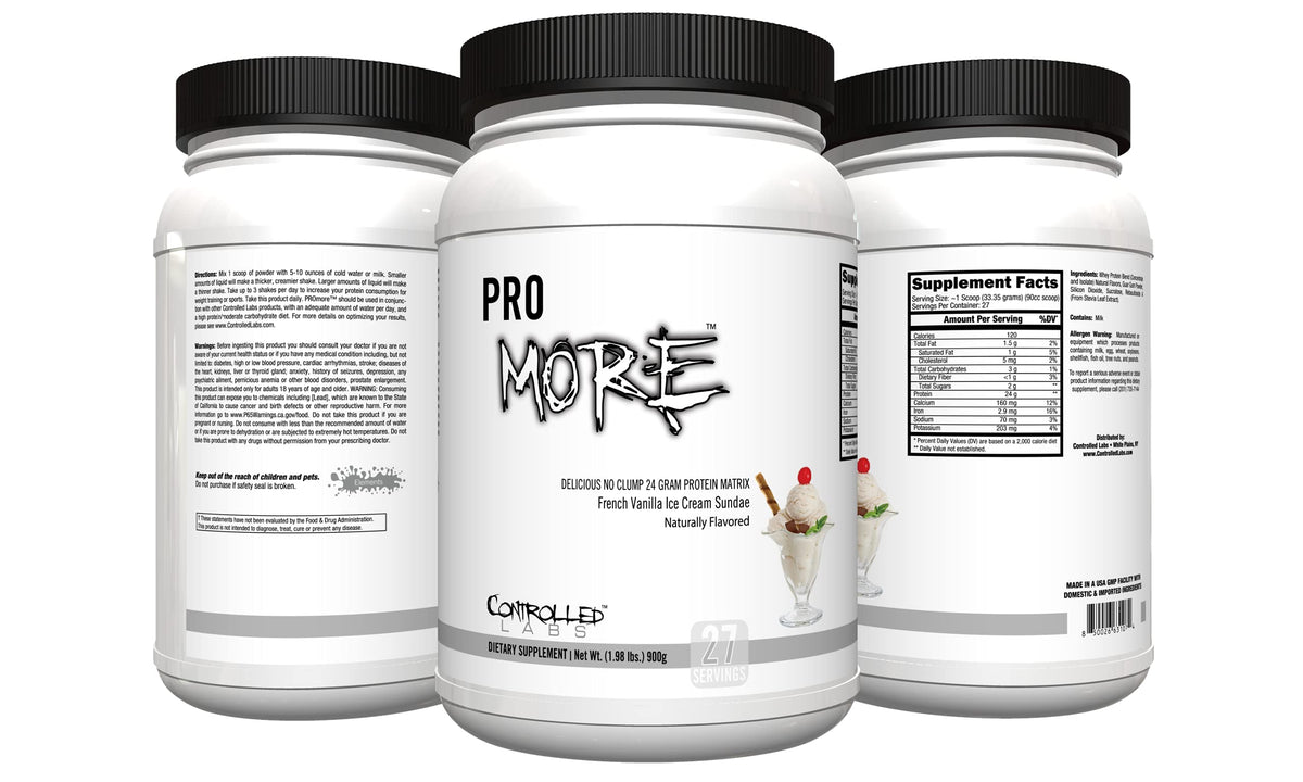 CONTROLLED LABS PROMORE scoop with chocolate flavor for post-workout shake.