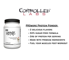 CONTROLLED LABS PROMORE shake in glass shows smooth, lump-free texture.