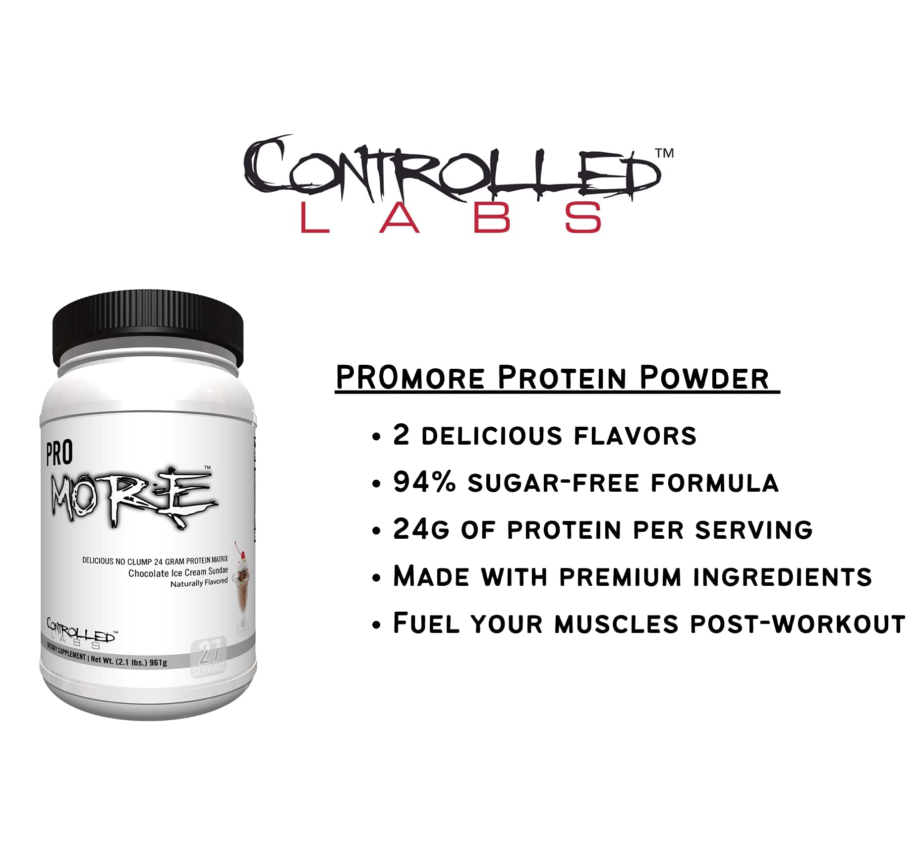 CONTROLLED LABS PROMORE shake glass with creamy texture from clump-free blending.