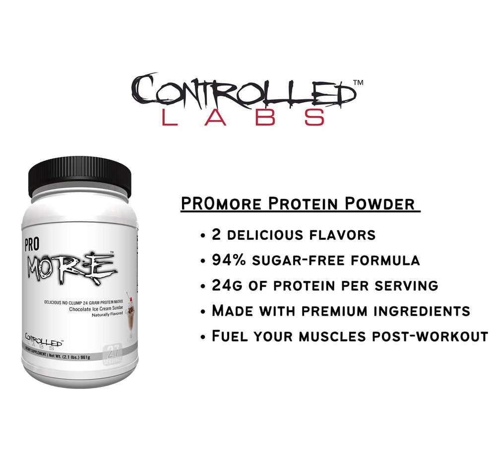 CONTROLLED LABS PROMORE shake glass with creamy texture from clump-free blending.
