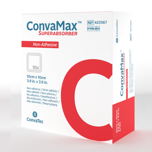 ConvaTec ConvaMax non-adhesive 4x4 dressing, box of 10, sterile for high-exudate wounds