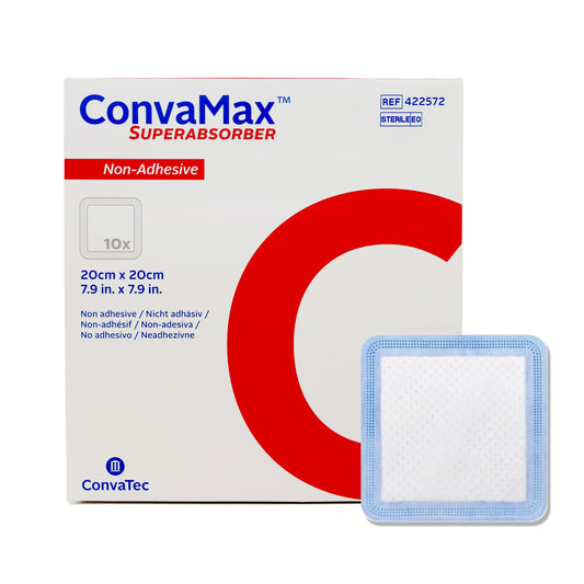 ConvaTec ConvaMax non-adhesive dressing: 8x8, high absorption to manage wound exudate.