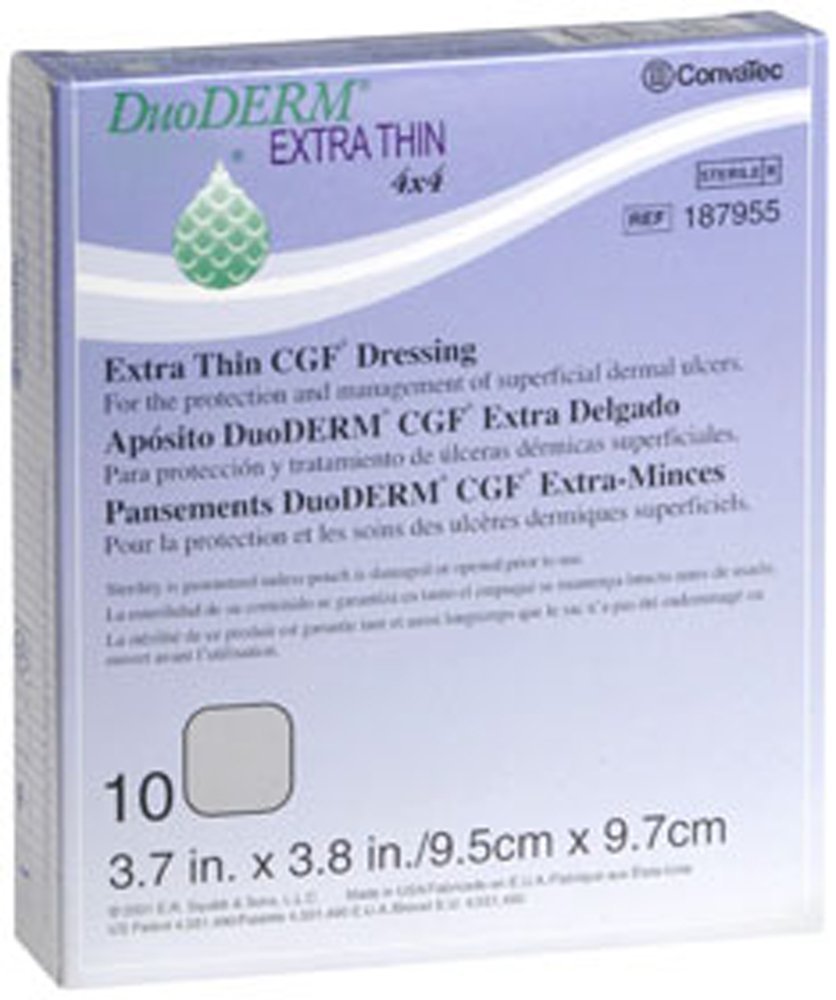 ConvaTec Duoderm CGF Extra Thin Dressing 4x4 protects delicate skin and enables easy showering.