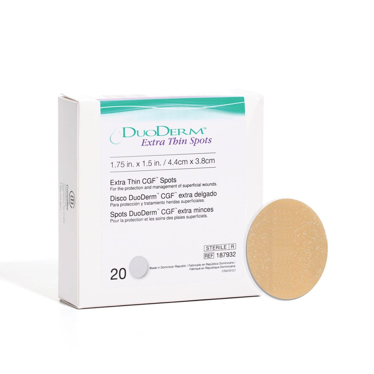 ConvaTec DuoDERM extra thin spot dressing box for easy wound care