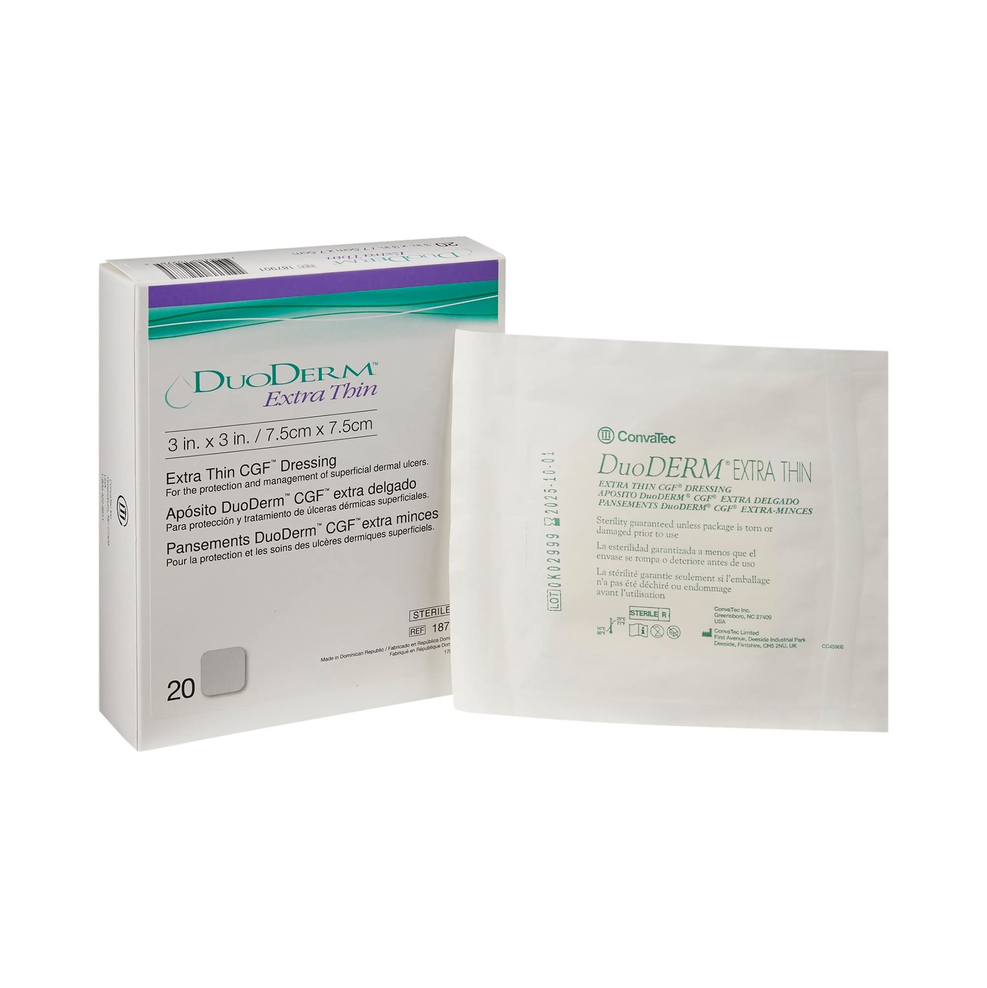 ConvaTec DuoDERM extrathin control gel dressing, 3x3, provides gentle protection for light exudate.
