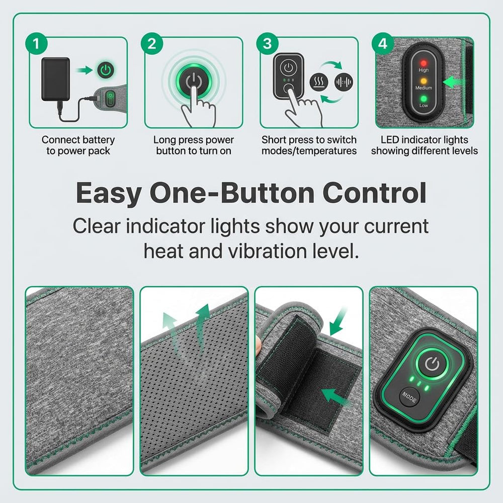 COOLOGIN vibration modes provide soothing massage alongside heat for targeted relief