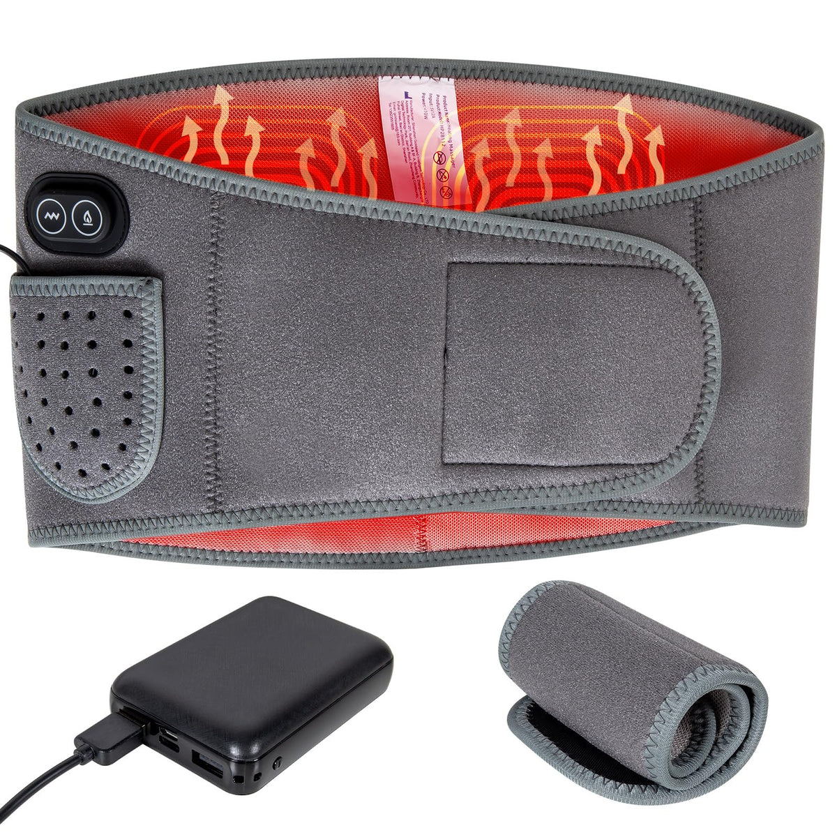 COOLOGIN wireless heating waist belt with battery in pocket for cordless warmth on the go