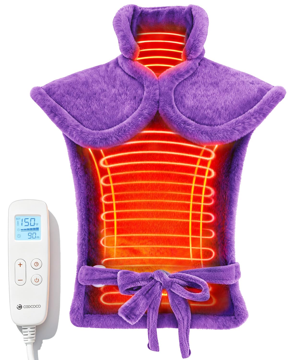 CooCoCo back heating pad worn as a comfortable wearable wrap for targeted relief.