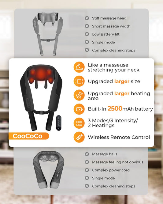 CooCoCo cordless neck massager side view highlighting ergonomic neck fit