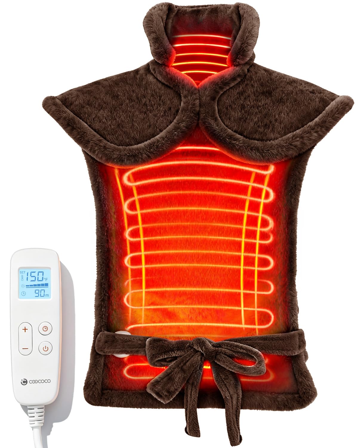 CooCoCo heating pad 24x33 rectangle offers full back and neck warmth for soothing comfort.
