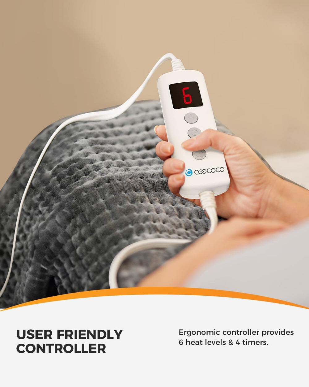 CooCoCo heating pad with digital display enables easy temperature control.