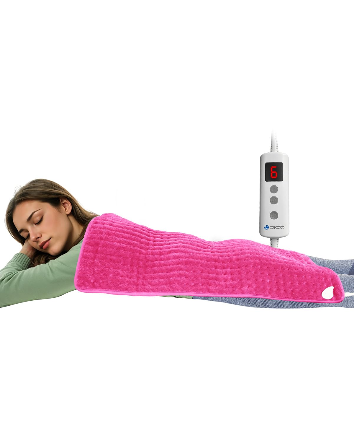 Coococo heating pad with full body coverage for back and shoulders, offering uniform warmth.