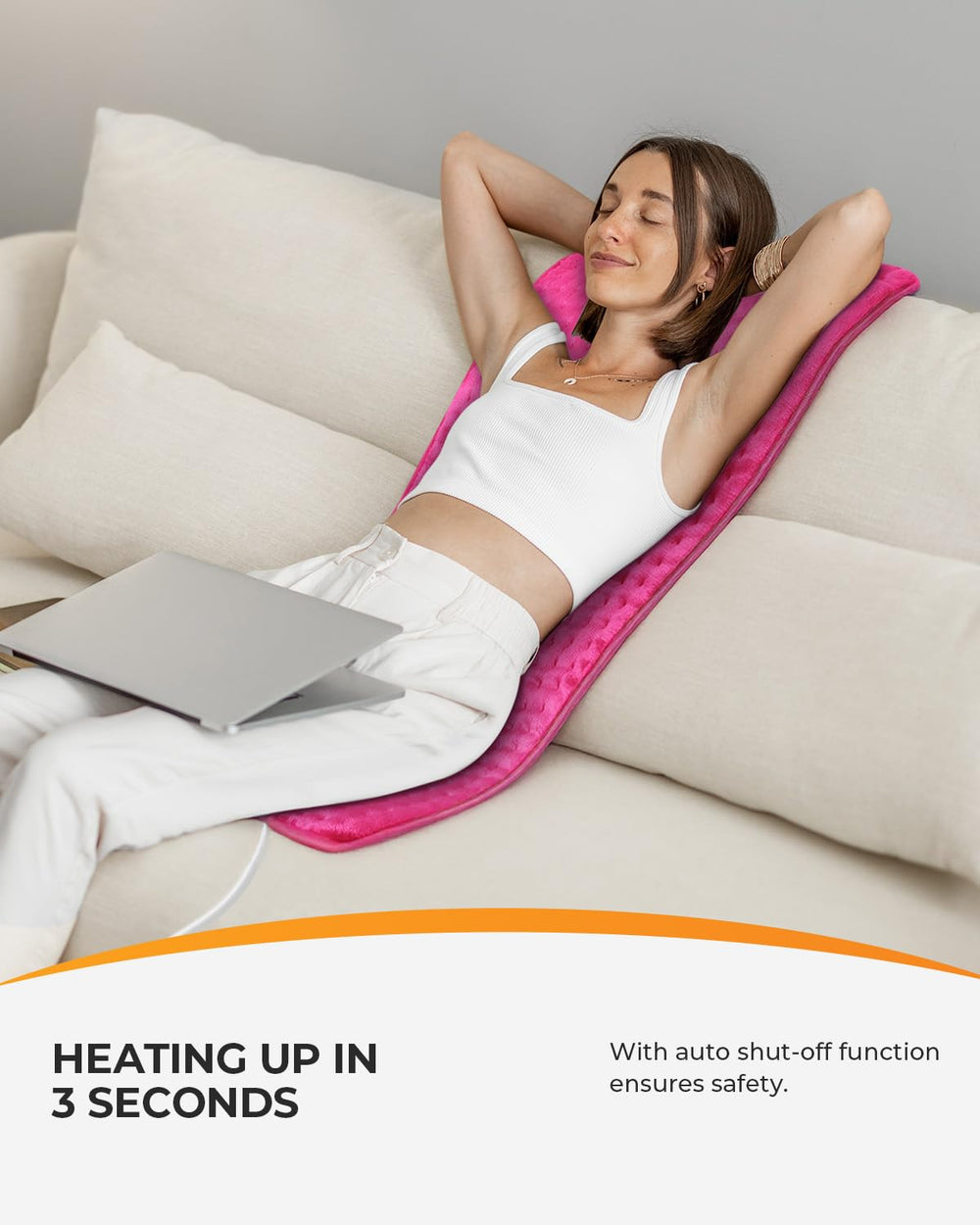 Coococo heating pad plush fabric delivers a luxurious, cozy feel and easy care.