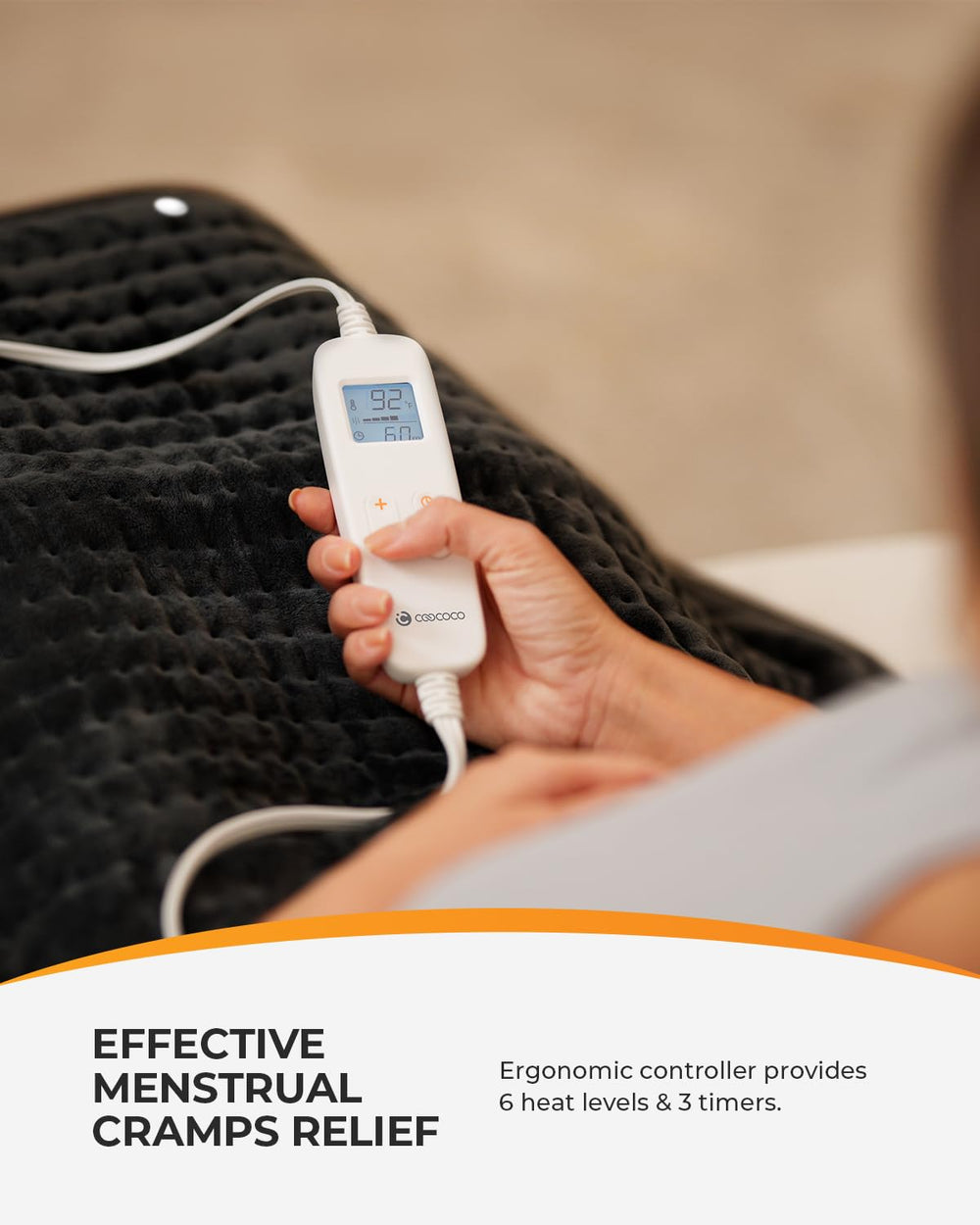 CooCoCo heating pad six heat settings for personalized comfort