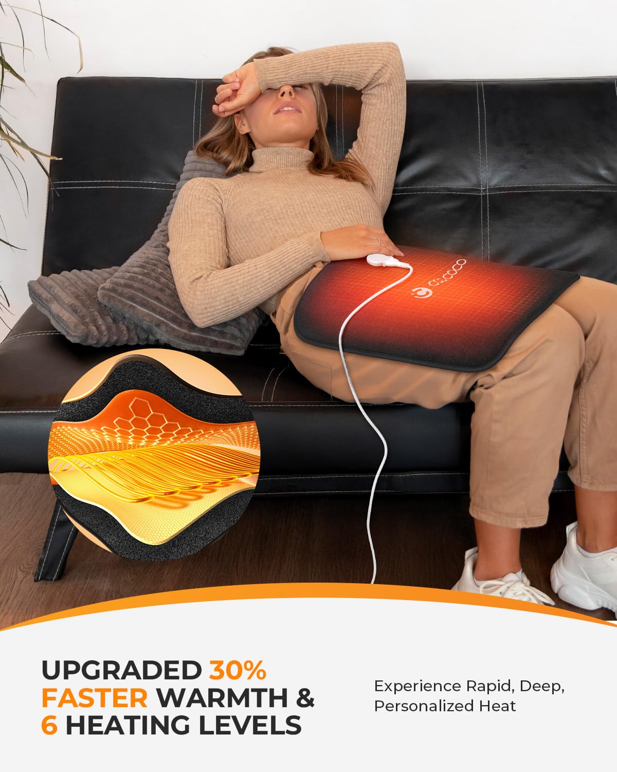 CooCoCo hip heating pad non-slip design stays in place during wear.