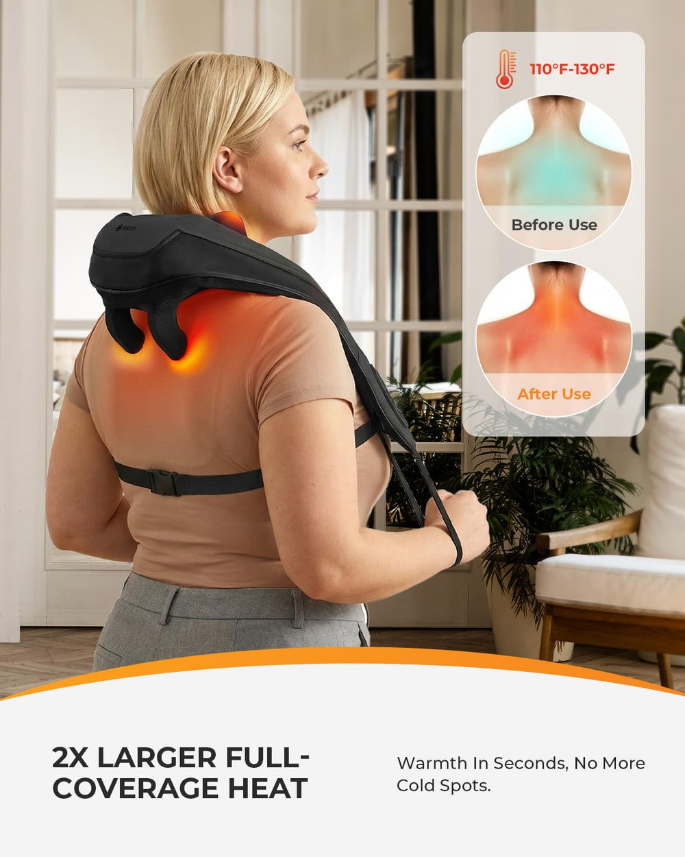 CooCoCo neck massager dual heat zones across neck and shoulders