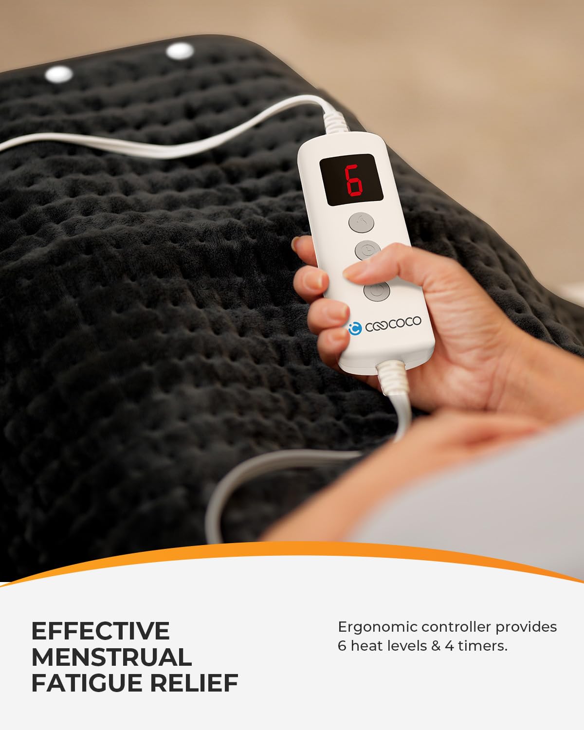 CooCoCo XXXL heating pad with timer options and safety features.