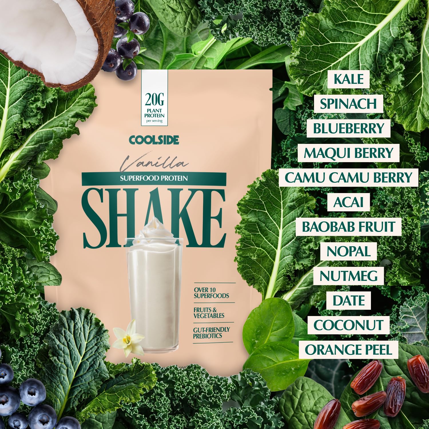 Scoop of Coolside Vanilla protein powder in a glass for a smooth shake.