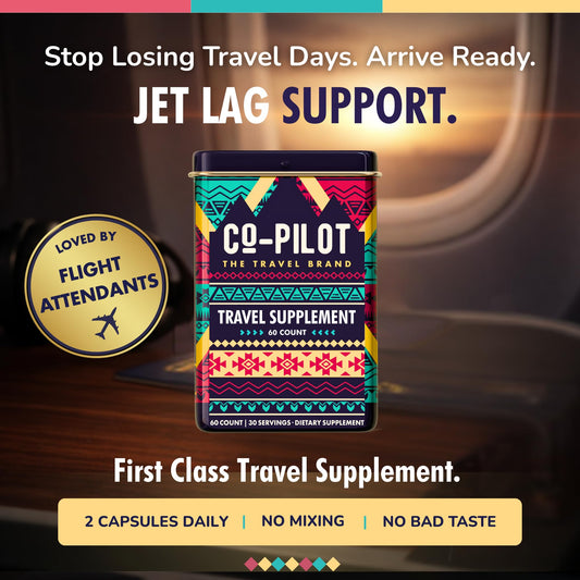 Co-Pilot The Travel Brand immune-support capsules may help travelers maintain vigor.