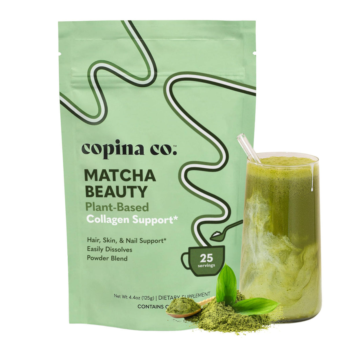 Copina Co Matcha Beauty powder close-up for vibrant skin support