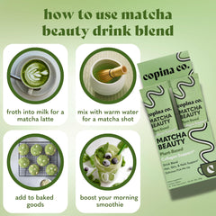 Copina Co. Matcha Beauty pour-over latte idea demonstrates easy preparation.