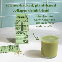 Copina Co. Matcha Beauty stick packs ready for on-the-go vegan collagen boosts.