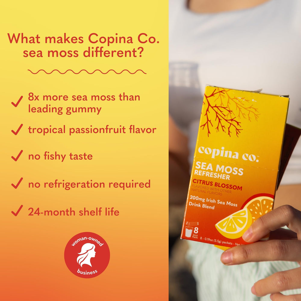 Copina Co sea moss powder on-the-go usage for work, gym, or travel.