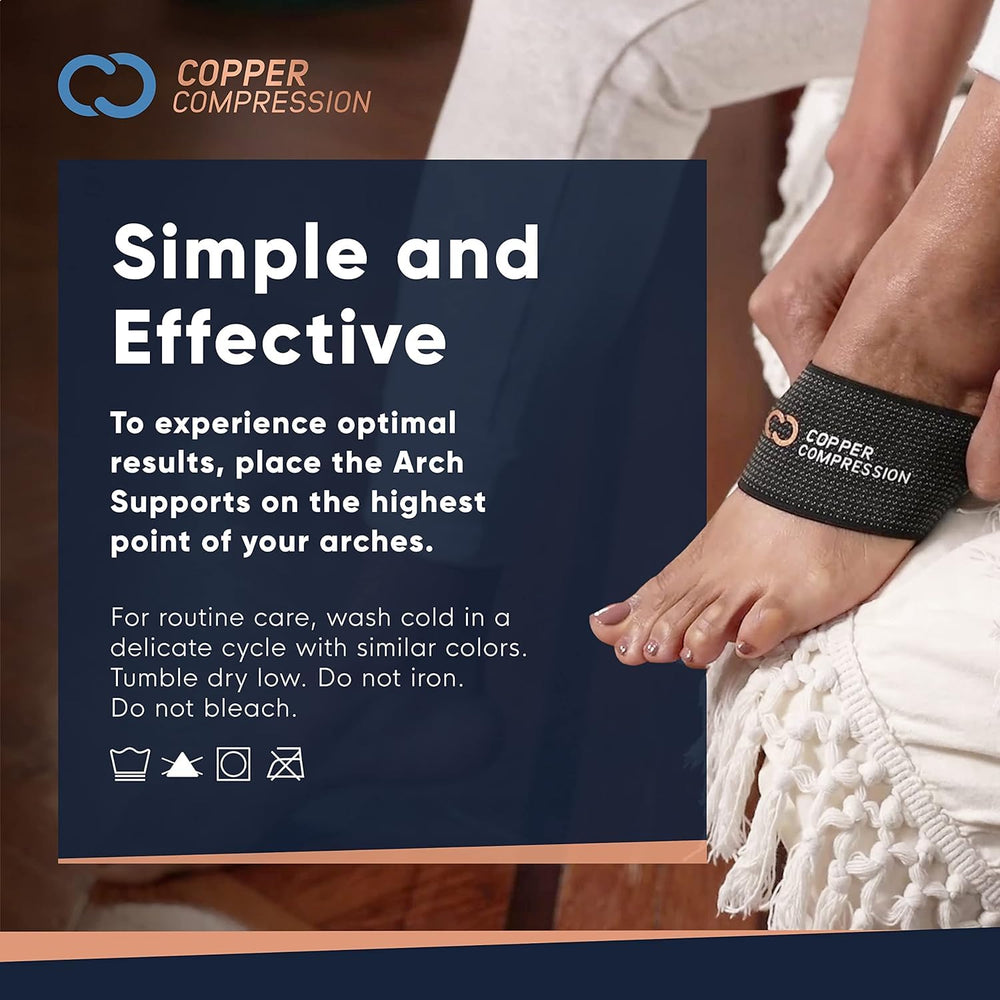 Athlete using Copper Compression arch support for steady foot comfort.
