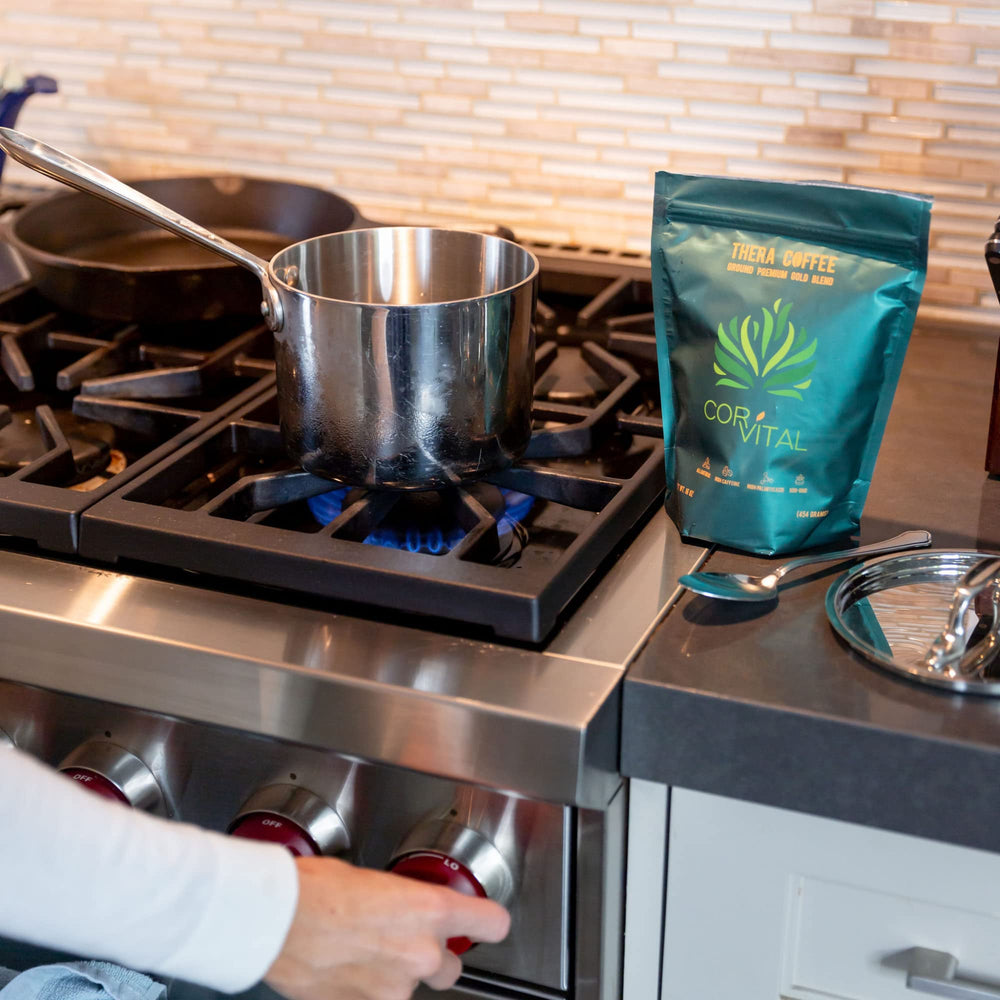 Cor-Vital energy-boosting enema coffee scoop beside bottle