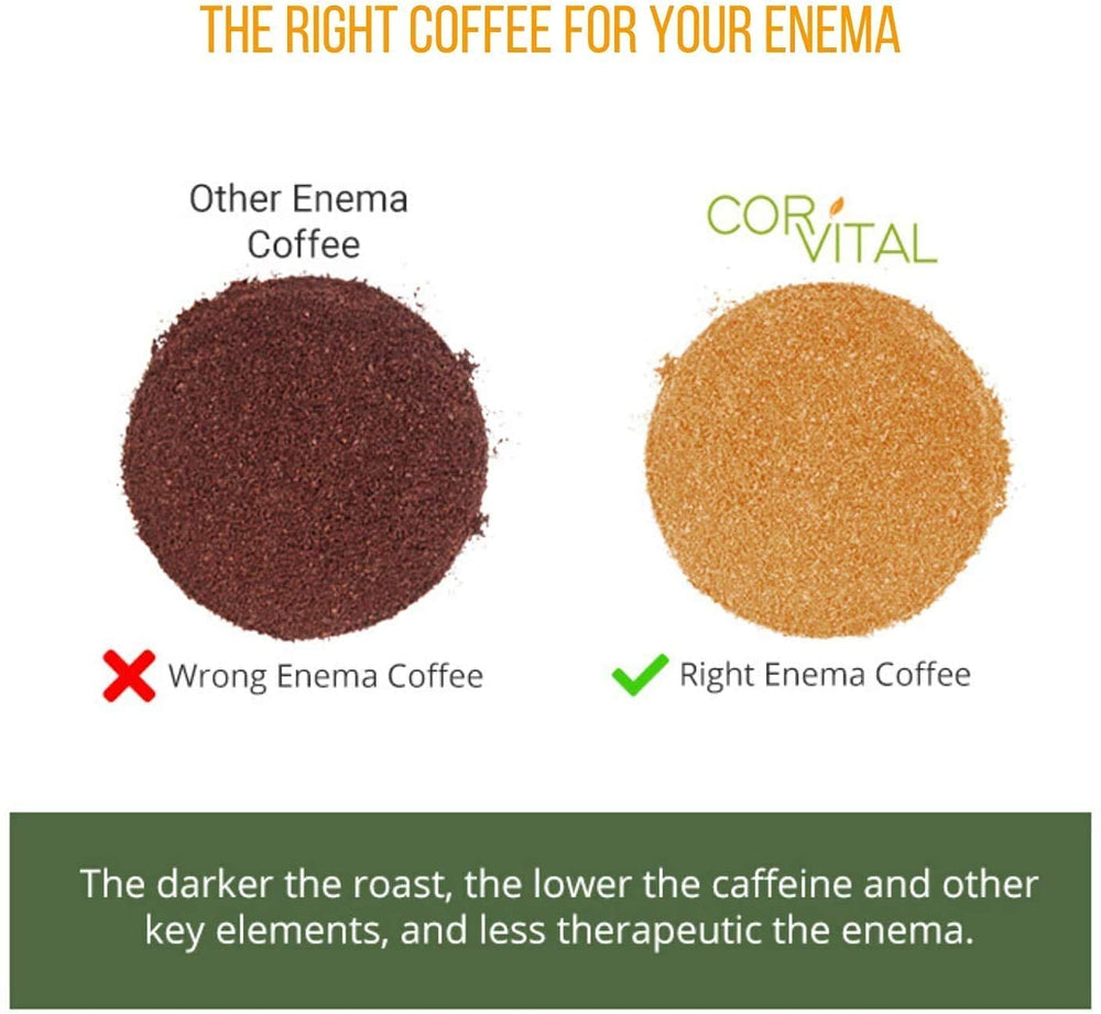 Cor-Vital therapy roast enema coffee for a rich brew and potential mood benefits.