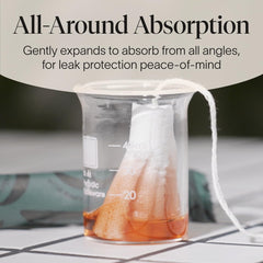 Cora tampons expand to absorb from all angles with StayDry string.