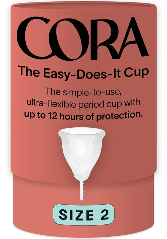 Cora Menstrual Cup Size 2 in soft silicone for comfortable wear.