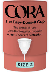 Cora Menstrual Cup Size 2 in soft silicone for comfortable wear.