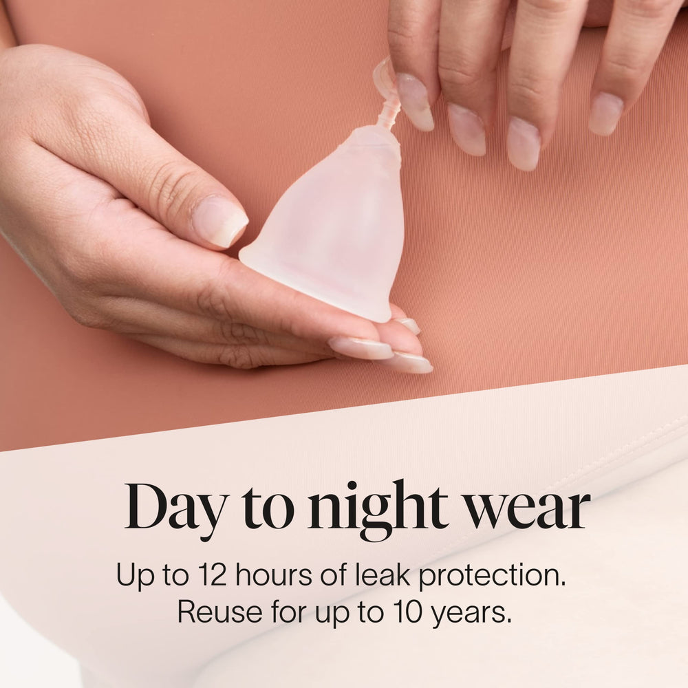 Cora Menstrual Cup Size 2 with textured base for slip-free removal.