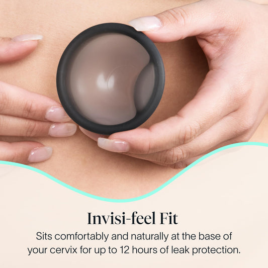 Cora Menstrual Disc Charcoal open pack highlights discreet design for quick use.