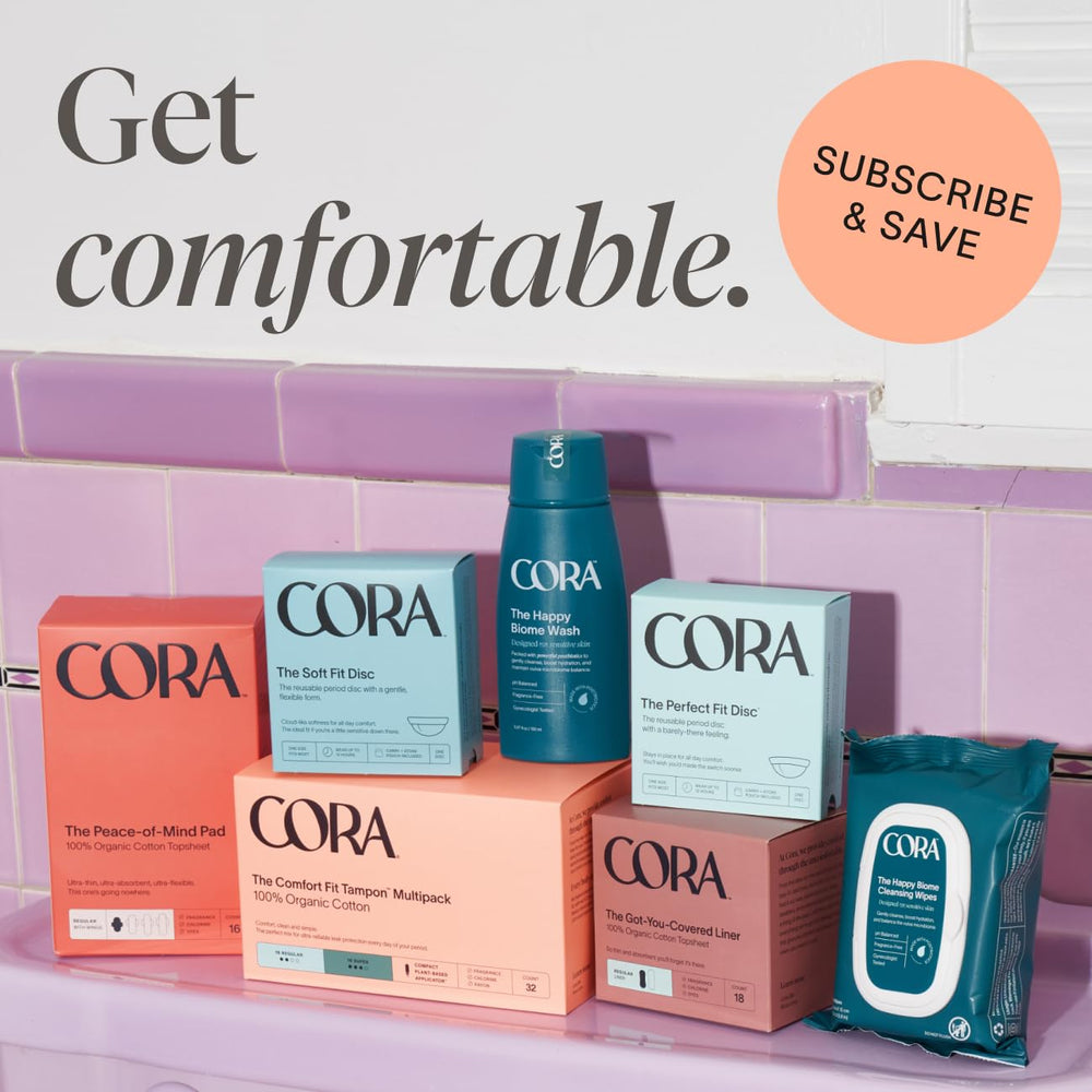 Cora tampons suitable for heavy flow with multiple absorbencies.