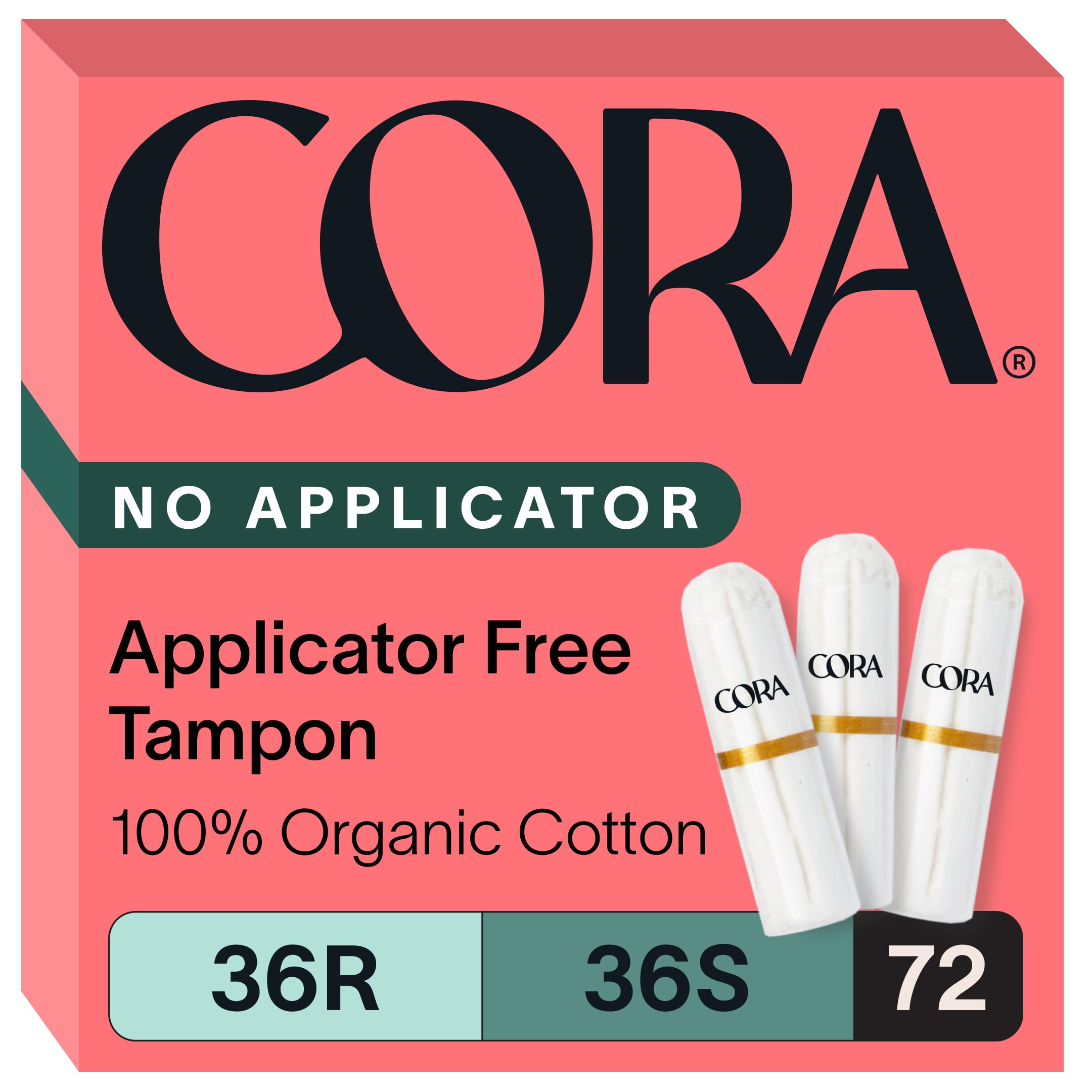 Cora non-applicator tampons regular pack offers comfortable, body-conforming protection for active days.