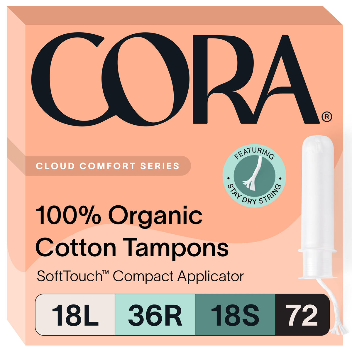 Cora organic cotton tampons multipack light size for travel and daily wear.