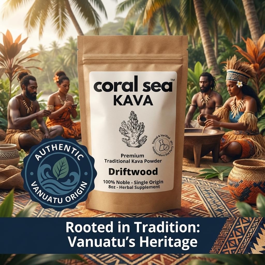 Coral Sea Kava brewed cup highlights earthy aroma and smooth finish.