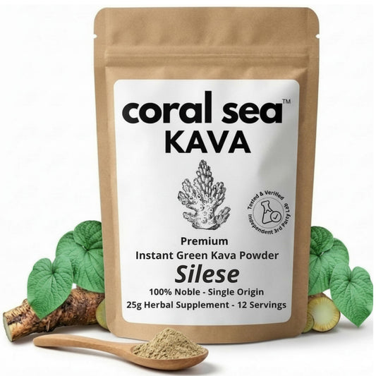 Coral Sea Kava Silese instant tea powder bag for quick mood calm.