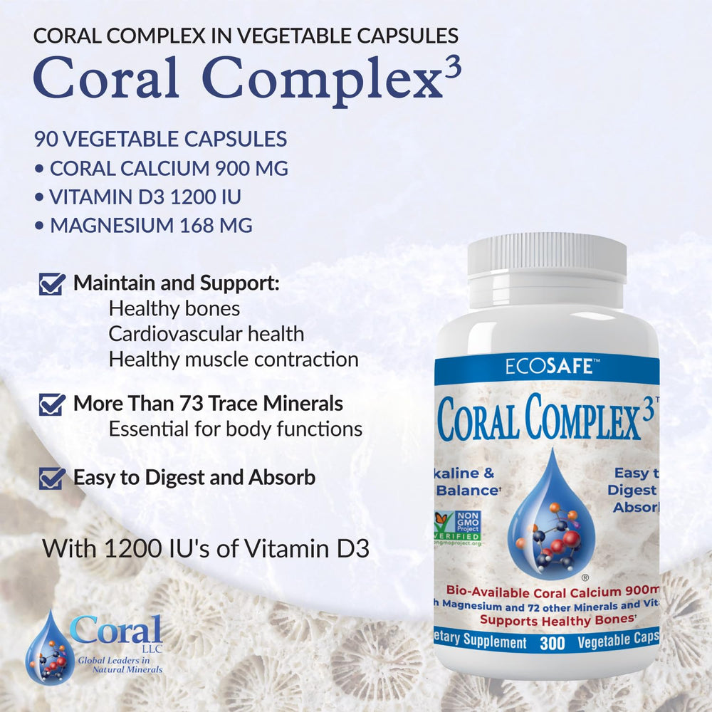 Coral White Coral Complex 3 label close-up highlighting vitamin D3 and magnesium benefits