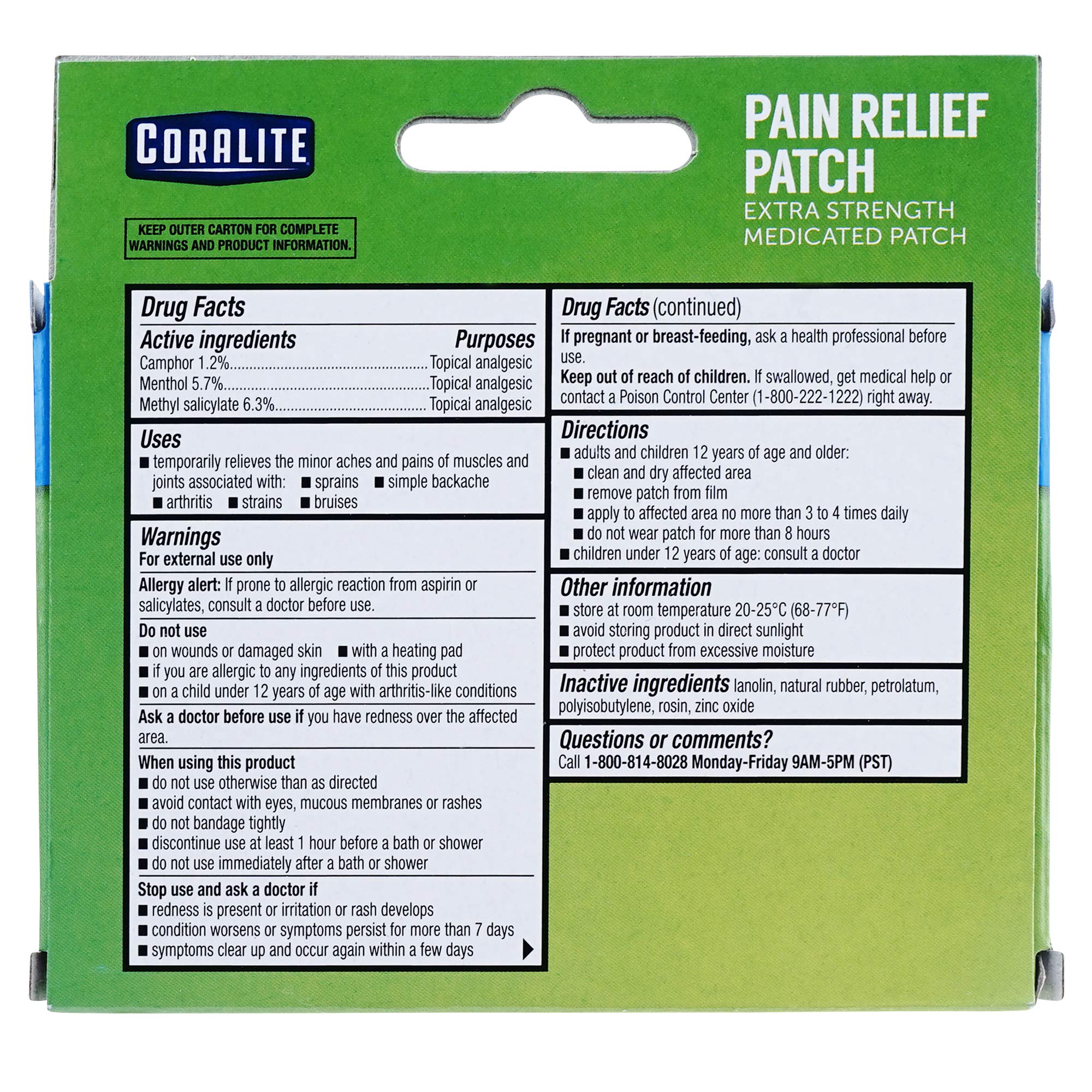 Coralite menthol-camphor patch detail emphasizes cooling sensation
