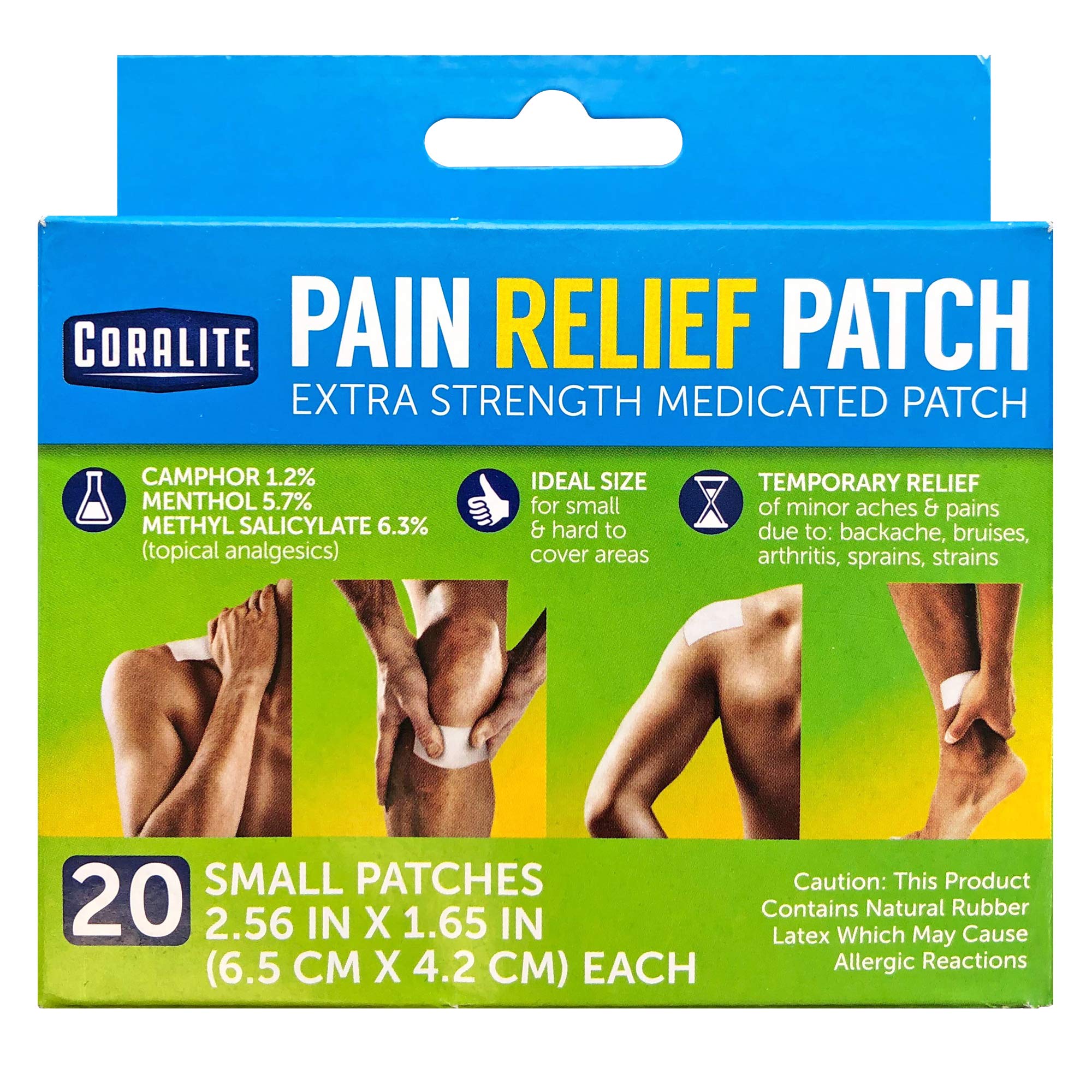 Coralite small pain relief patch 20ct pack front view, compact design for small areas
