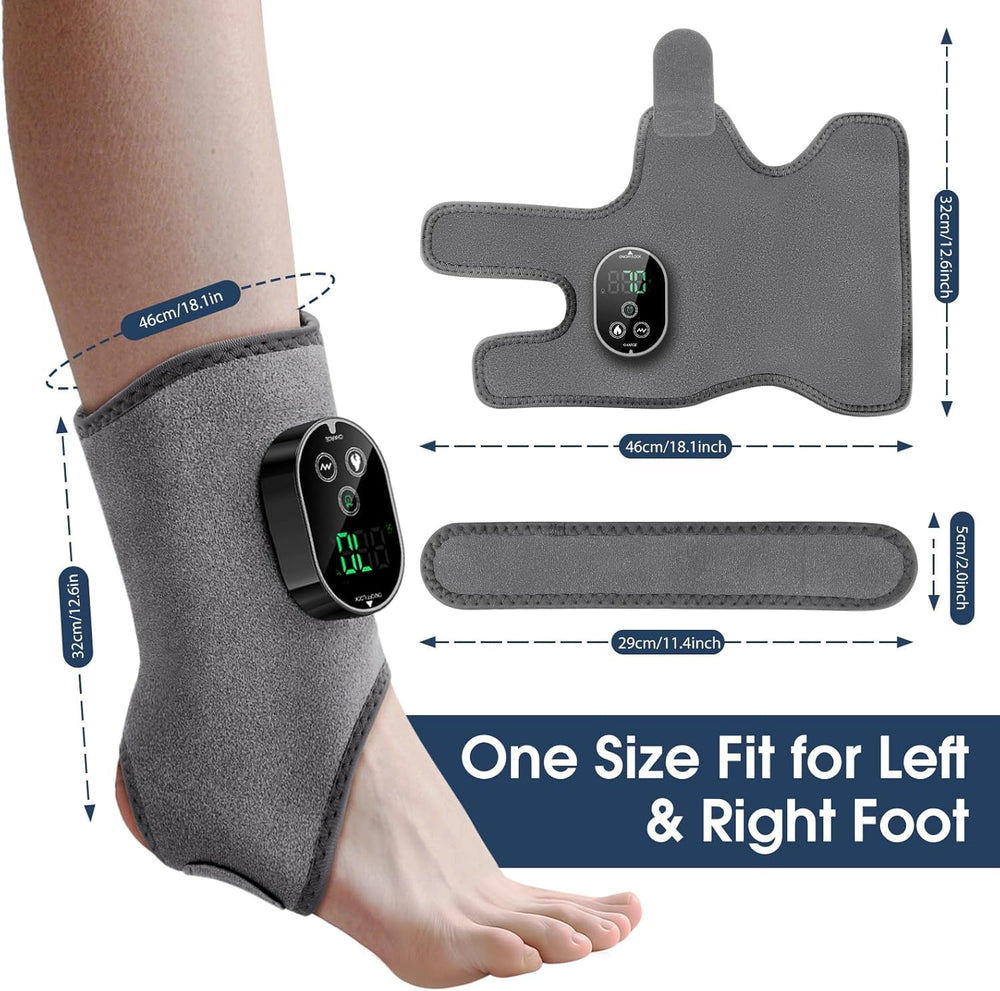 Cordless Foot & Ankle Massager wrap-fit shows secure comfort during use