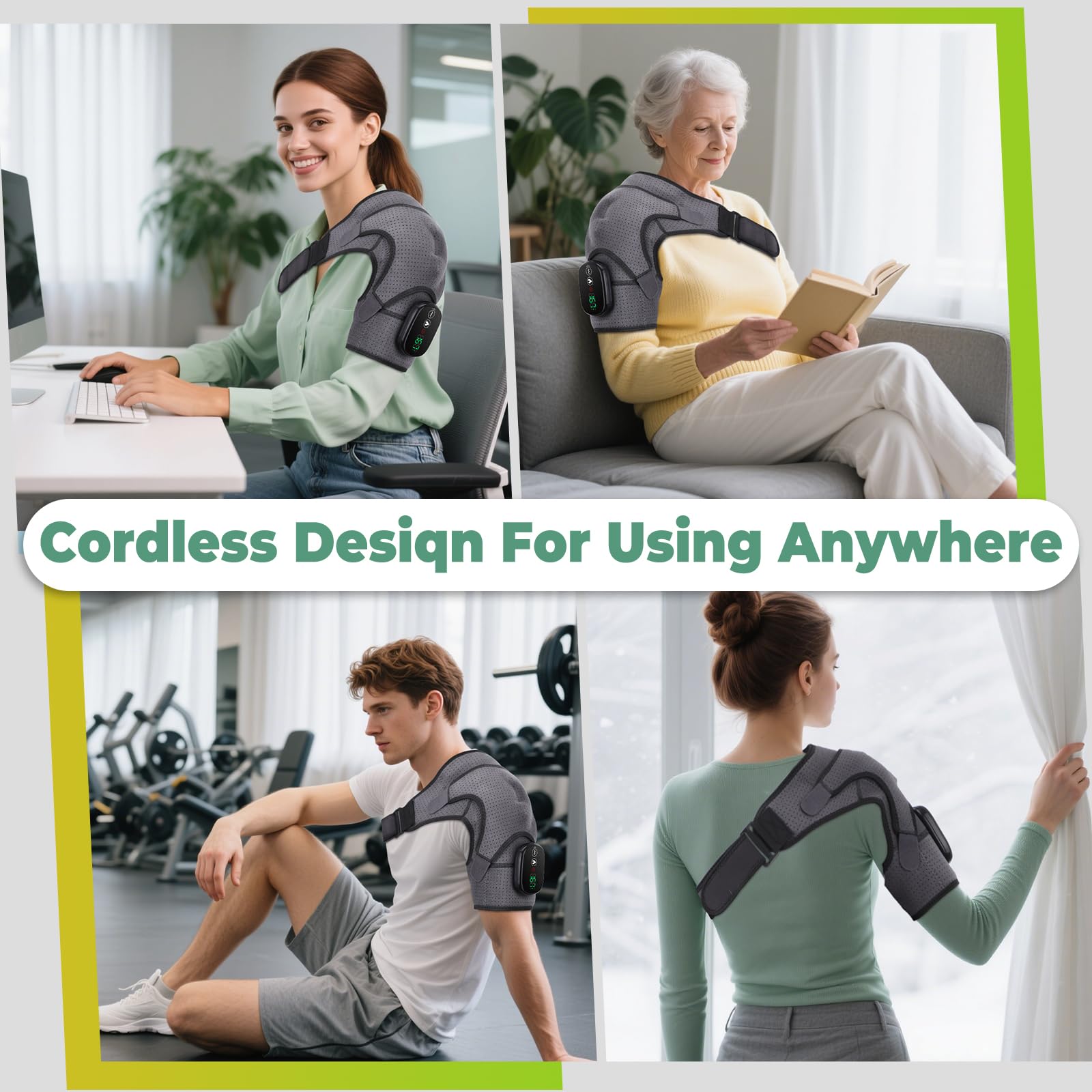 Cordless Shoulder Heating Pad extension strap helps secure the wrap for all body sizes.