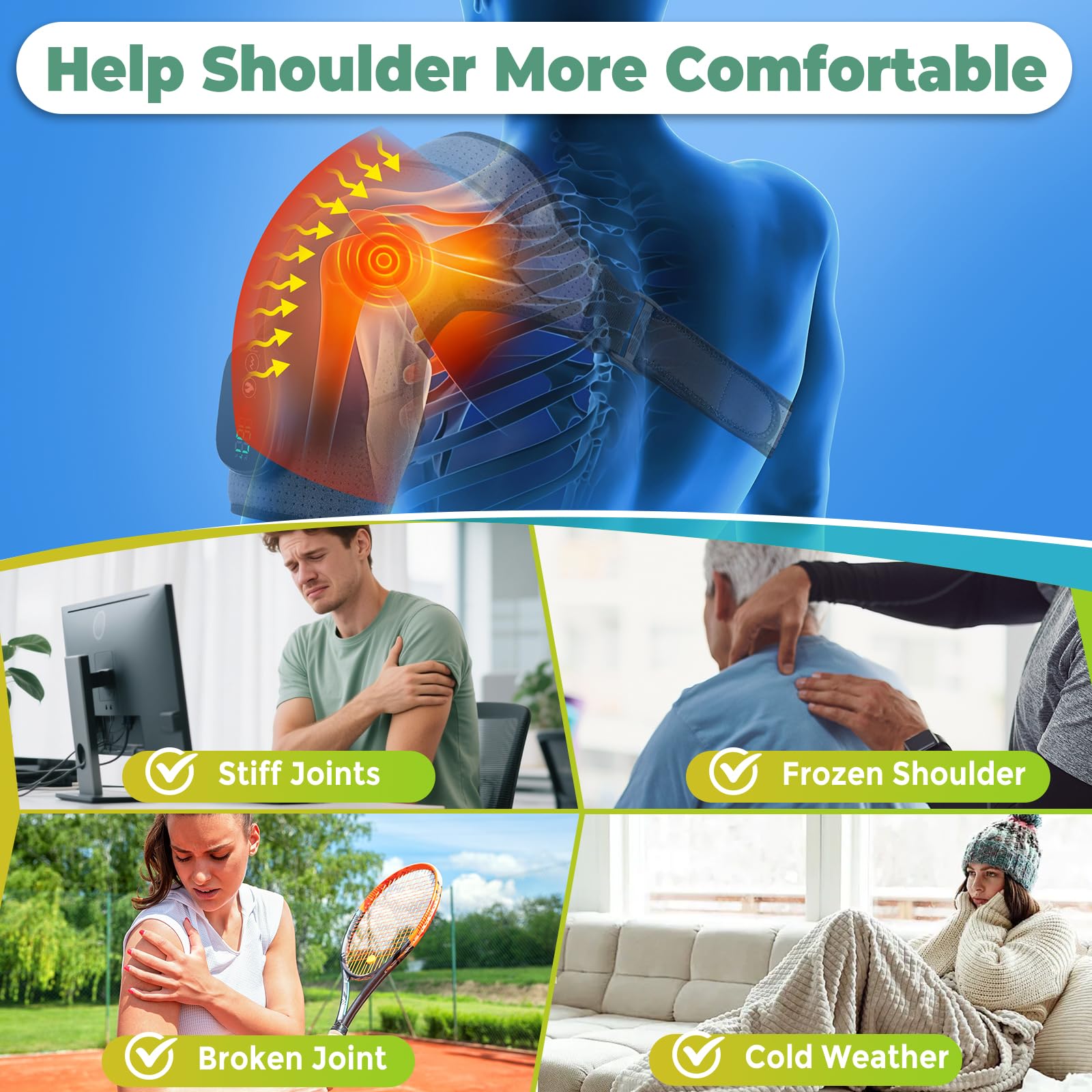 Cordless Shoulder Heating Pad heat setting dial demonstrates customizable warmth.