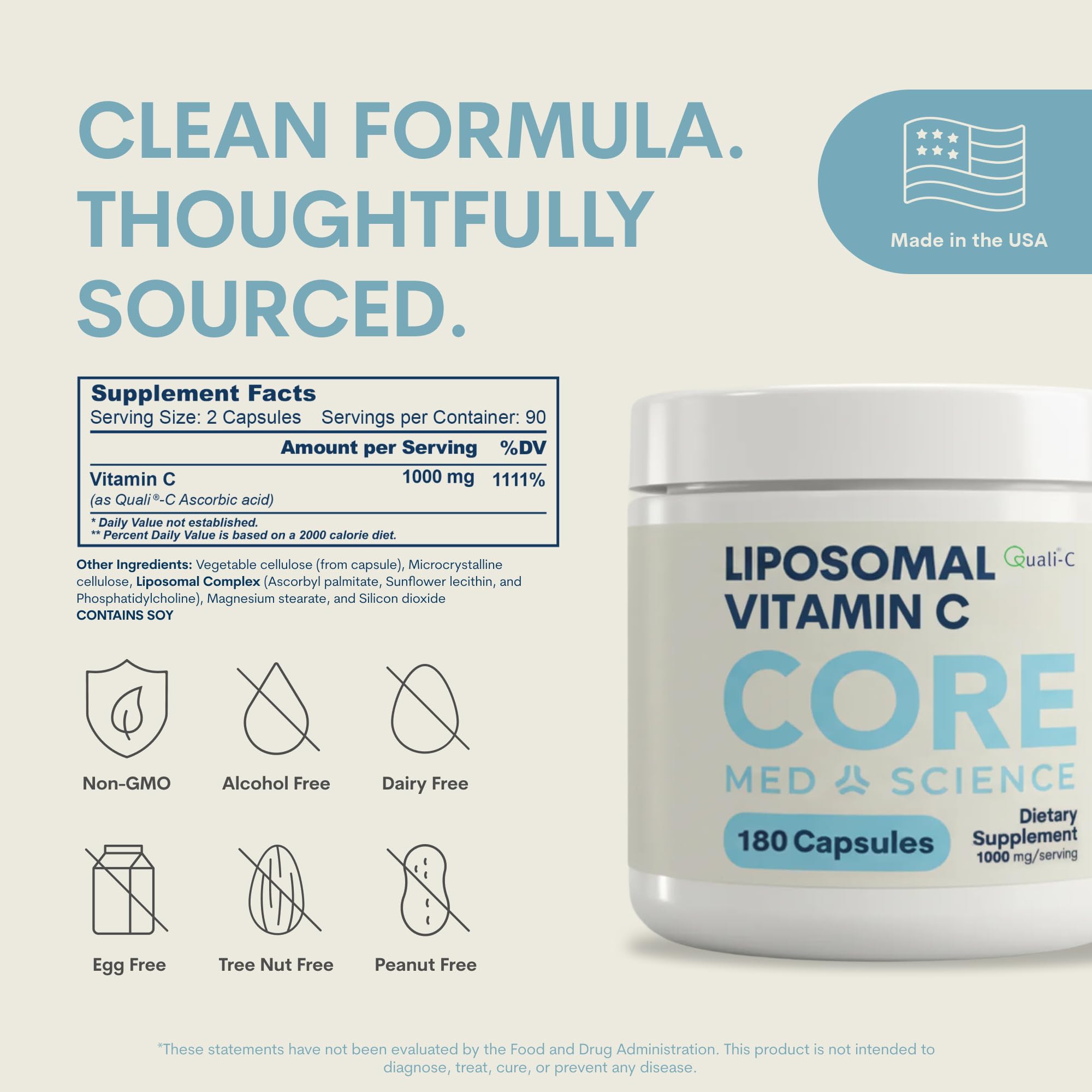 Core Med Science Liposomal absorption technology—phospholipid encapsulation improves delivery.
